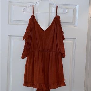 Cold shoulder orange romper